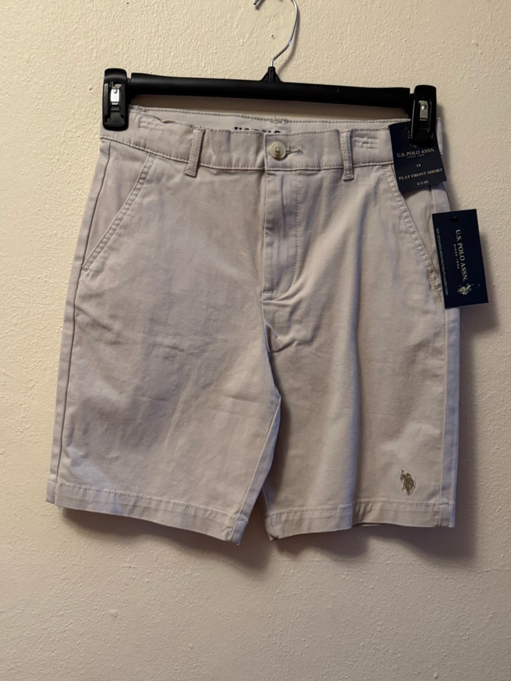 U.S. Polo Assn. Boys Flat-Front Twill Khaki Shorts Size 14 NWT